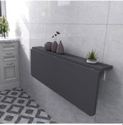 Resim 45x72 Cm Antrasit Sabit Raflı Duvara Monte Kırma Katlanır Masa 