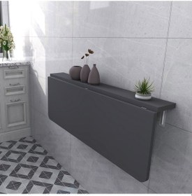 Resim 45x72 Cm Antrasit Sabit Raflı Duvara Monte Kırma Katlanır Masa 