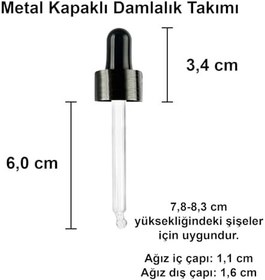 Resim Afracam 30 ml Metal Kapaklı Damlalık Dropper Şişesi Serum 30 cc Cam Şişe 6 Adet (Siyah Kapak, Amber/Kahverengi) 