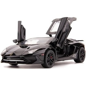 Resim Cacao 1:32 Lamborghini Lp750 Modeline Uyumlu Çocuklar Için Sesli Ve Işıklı Geri Çekilebilir Araba Oyuncak Araba Erkek Kız, Metal Gövde, Kapı Açık, Siyah1 Renkli 