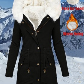 Resim Kadınların Rahat Polar Astarlı Kapüşonlu Ceketi - Mavi, Uzun Kollu, Cep Detaylı, Sıcak ve Şık Sonbahar/Kış Dış Giyim, Kış Ceketi 