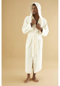 Resim Uzun Kapüşonlu Triga Bambu Cotton Bayan Bornoz Kahve 