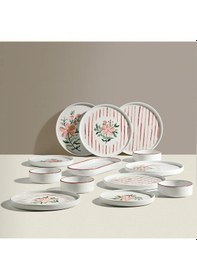 Resim Nehir Line Flowers 6 Kişilik 13 Parça Seramik Kahvaltı Takımı Beyaz - Pembe 