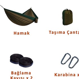 Resim Çift Kişilik Hamak Kolay Kurulum Pratik Kancalı Kamp Piknik Outdoor Bahçe Hamağı - YEŞİL 