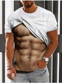 Resim Snapbuy 3d Erkek Kas Dövme T-shirt - Sahte Abs Baskılı Spor Tişört Chınaaltın Altın 