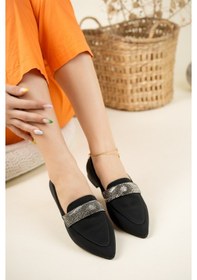 Resim Sıra Taşlı Saten Babet Siyah-Siyah 