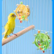 Resim Renkli Boncuklu ve Ödül Dağıtıcılı Etkileşimli Dönen Kuş Kemirme Oyuncağı - Zihinsel Uyarım ve Kendi-Eğlence için Dayanıklı Plastik Papağan Aktivite Oyuncak, Silindirik Tasarım, Kuş Aksesuarları 