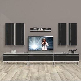 Resim Decoraktiv Eko 8d Mdf Krom Ayaklı Tv Ünitesi Tv Sehpası - Beyaz - Siyah 