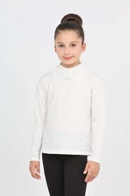 Resim Kız Çocuk Okul Dantel Yaka Tişört Ekru 