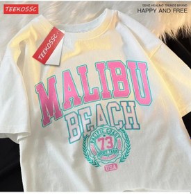 Resim Snapbuy Malibu Plaj T Gömlek Bol Tişört Rahat O-boyun Elbise Üstbejkadın Bej 