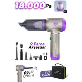 Resim 7go 7gab-02 Kablosuz Araç İçi Süpürge 18.000pa Güçlü Emiş Fırçasız Motor 6000mah Batarya Toz 