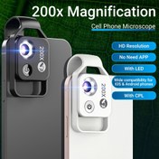 Resim APLEXEL 200X Mikroskop Lens Siyah/Beyaz, CPL Filtreli LED Işıklı Makro Telefon Aksesuarı 