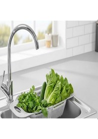 Resim Sürgülü Pratik Ayarlanabilir Lavabo Süzgeci, Ayarlı Süzgeç, Meyve Sebze Salata Yıkama Süzgeci Gri Çok Renkli 