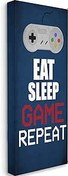 Resim Stupell Industries Eat Sleep Game Repeat Pixel Tipografi Vintage Denetleyici, Kim Allen tarafından Tasarlanmıştır Canvas Wall Art, 13 x 30, Mavi 