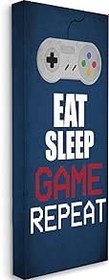 Resim Stupell Industries Eat Sleep Game Repeat Pixel Tipografi Vintage Denetleyici, Kim Allen tarafından Tasarlanmıştır Canvas Wall Art, 13 x 30, Mavi 