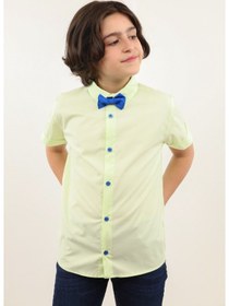 Resim Toontoy Kids Toontoy Erkek Çocuk Regular Fit Kısa Kollu Basic Poplin Gömlek - Papyon Yakalı Sarı 