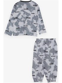 Resim Erkek Bebek Pijama Takımı Yazı Desenli Gri Soft 