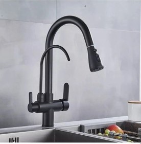 Resim Fleko Siyah Arıtmalı Spiralli 3 Yollu Mutfak Eviye Bataryası 