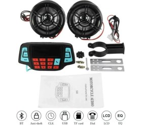 Resim Ebakbak Motosiklet Alarm,MP3+Fm Çalar Su Geçirmez Lcd Ekran Motor MP3 Çalar 