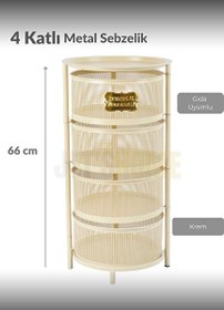 Resim Jet's Home 4 Katlı Sebzelik Açılır Metal Patates Soğan Sepeti Paslanmaz Meyvelik Organizer Sepet Krem 