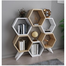 Resim EVDEKİMODA HEXAGON KİTAPLIK (SAFİR-BEYAZ) 