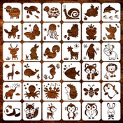 Resim 36 adet Set, 3 İnç Hayvan Şablonu. Yeniden Kullanılabilir Boyama Şablonu, Baykuşlar, Ahtapotlar, Tavşanlar, Tilki, Koyun, Geyikler ve Diğer DIY El Sanatları Şablonları için Mobilya, Tuval, Duvarlar ve Ev Dekorasyonu için Uygun 