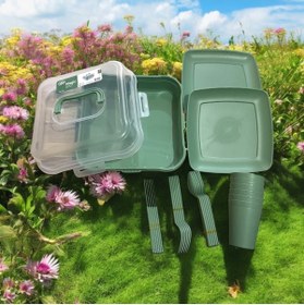 Resim HOBBY LİFE 32 Parça 6 Kişilik Magic Çantalı Piknik Seti Yıkanabilir Yeşil 
