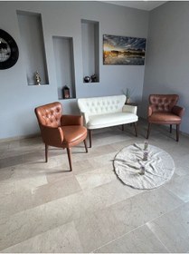 Resim Azra Mobilya Azra Aksesuar Deri Ofis Mobilya Takımı Büro Mobilyası Ahşap Ayak Krem-taba 