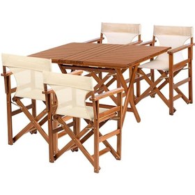 Resim Motoryagmarket Rejisör Bahçe-Balkon Seti: 80 x 120 CM Masa + 4 Katlanır Sandalye Ceviz 