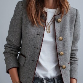 Resim Kadın Şık Günlük Dört Mevsim Tüvit Ceket, Düğmeli Ön Kısım, Uzun Kollu ve Kapaklı Cepli - Çok Yönlü Düz Renk Dış Giyim, Günlük Giyim Ceketi | Düğmeli Ceket | Şık Tasarım 