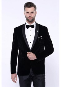 Resim Düz Siyah Velvet Ceket Wessi Siyah 