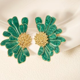 Resim 1 Çift Vintage Şık Büyük Çiçek Küpeleri - Yeşil ve Altın Tonlu KC Kaplama, Kadınlar için Karmaşık Yaprak Tasarımı, Yaz Partisi Tatil Takıları, Günlükten Resmiye Giyim, Parti Aksesuarları | Yağ Parlatma Bitişi 