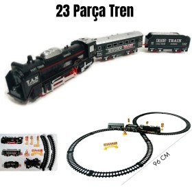 Resim Giffy Oyuncak 23 Parça Retro Vagonlu Işıklı Tren Seti 96 cm Ray Uzunluğu 3 Vagonlu 8 Şeklinde Ray Dizilimi 3 Farklı Ray Kombinasyonu 