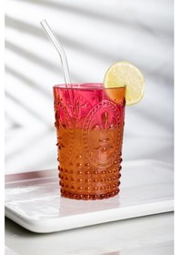 Resim Akrilik Kırmızı 6'lı Kısa Bardak & Su Meşrubat Kahve Yanı Bardağı 400 ml ( Cam Değildir) 