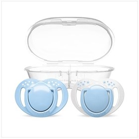 Resim Mamajoo Ortodontik Emzik Seti 0 Ay+ Powder Blue | İkili, Silikon, Damaklı | Sterilizasyon & Saklama Kabı 