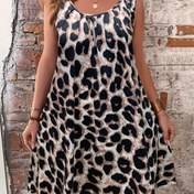 Resim Büyük Beden - Büyük Beden Bağcıklı Baskılı Kolsuz Elbise - Canlı Turuncu, Yeşil ve Beyaz, Ruffled Hemli Rahat İlkbahar/Yaz Kadın Elbisesi, Hafif Polyester Kumaş, Rahat Yaz Elbisesi | Kolsuz Moda | Parlak Dokulu, Sevimli Elbiseler 