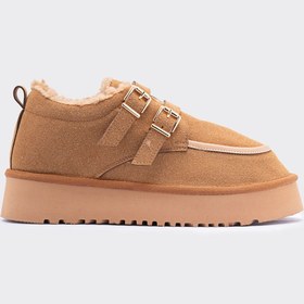 Resim SHOEMARK Curly Taba Suni Süet İçi Kürklü Kadın Ayakkabı 