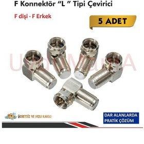 Resim F Konnektör L Tipi Çevirici Fiş - F Dişi F Erkek - 5 Adet 