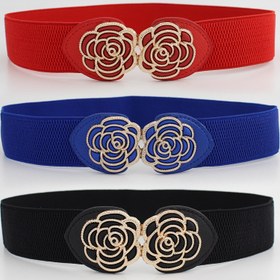 Resim Vintage Stretch Geniş Bel Kemeri Kadınlar Elbise Bel Kemeri Metal Yaprak Toka 