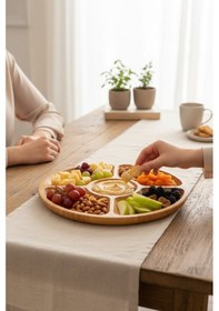 Resim Balsa Bambu 5 Bölmeli Kahvaltı Sunum Tabağı -çerez Tabağı - Lüx Tasarım 30x30 Cm Tex53030 Kahverengi 