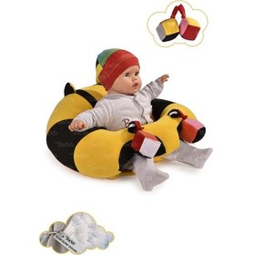 Resim Oyuncaklı Bebek Oturma Destek Minderi - Devrilmez Bebek Koltuğu - Büyük Bebek Oturağı Sarı Siyah 