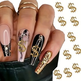 Resim 10 Adet Alaşım Para Dolar 3D Altın&Gümüş Dolar İşareti Tırnak Sanatı Süsleri Kadınlar İçin Tırnak Dekorasyonu 