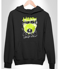 Resim Sık Sık Mutlu Gülmek Teddy Bear Kadın Erkek Siyah Kapüşonlu Sweatshirt Hoodie Siyah 