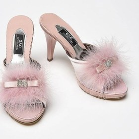 Resim Gc Taşlı Kaztüyü Platform Gelin Çeyiz Terliği - Ev Terliği 175 - Pudra 