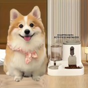 Resim Küçük ve orta boy kediler ile köpekler için otomatik mama ve su dağıtıcılı iki işlevli yemlik ve musluk seti 