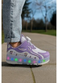 Resim Kaykaylı Çocuk Işıklı Ayakkabı - Işıklı Patenli Kaykay Ayakkabı - Kaykay Ayakkabı Beyaz 