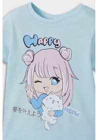 Resim DeFacto Kız Bebek Pijama Takımı Anime Baskılı Kısa Kollu Penye Üst Beli Lastikli Şort E1554A525HSBE495 