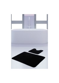 Resim Unicolor Düz Siyah 2'li Banyo Paspası Halısı Seti Kaymaz Deri Tab Siyah 