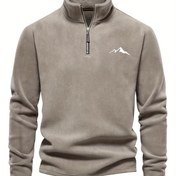 Resim Erkekler için Ağır Hizmet Tipi Polar Gibi Kışlık Ceket, Tam Fermuarlı & Dağ Logosu Süslemeli - Dik Yaka Uzun Kollu H-Şeklinde Siluet, Kahverengi/Beyaz, Makinede Yıkanabilir Soğuk Hava Kayak & Dış Mekan Montu (Kemer Yok) 