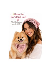 Resim Kadın & Köpek Kombin El Örgüsü Minik Dost Bandana Seti Ayarlanabilir Evcil Hayvan Sahip Kombini Bohem Tasarım Pembe 